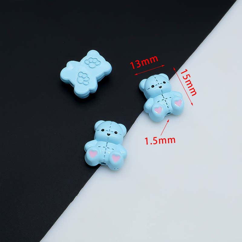 Teddy Bear Metal Beads 15mm Baking Painted Fabric Design 10pcs 5