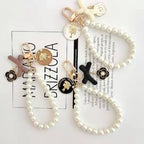 Pearl Beaded Bow Round Charm Keychain Plastic Resin Material