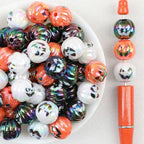 Iridescent Pumpkin Acrylic Beads Wholesale, Halloween Electroplated Striped Jack-O-Lantern, 15.7mm