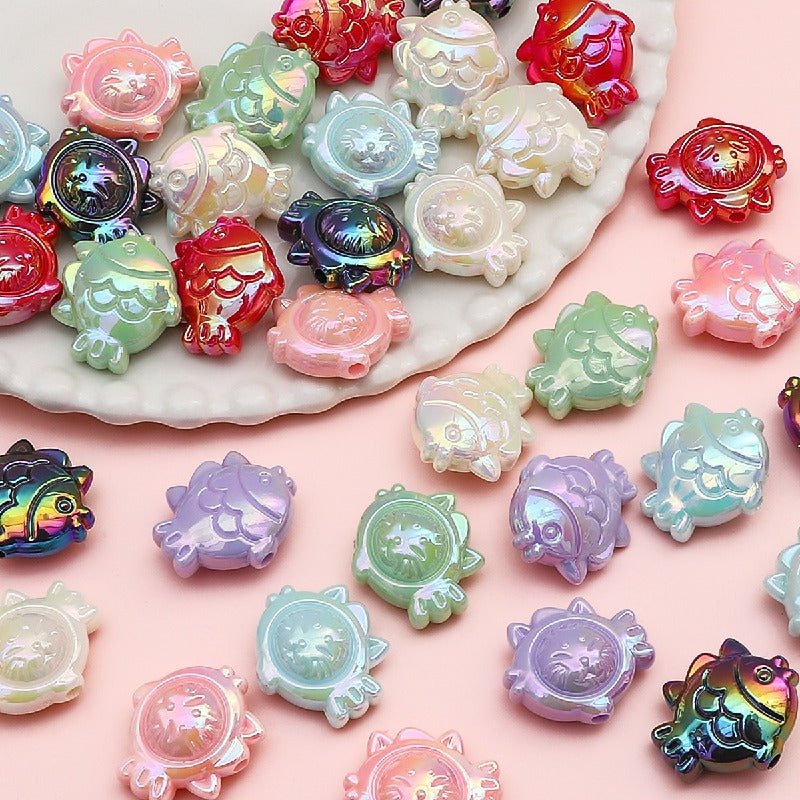 Painted Cat Fish Acrylic Beads 26x22mm Glossy Iridescent 8pcs 4