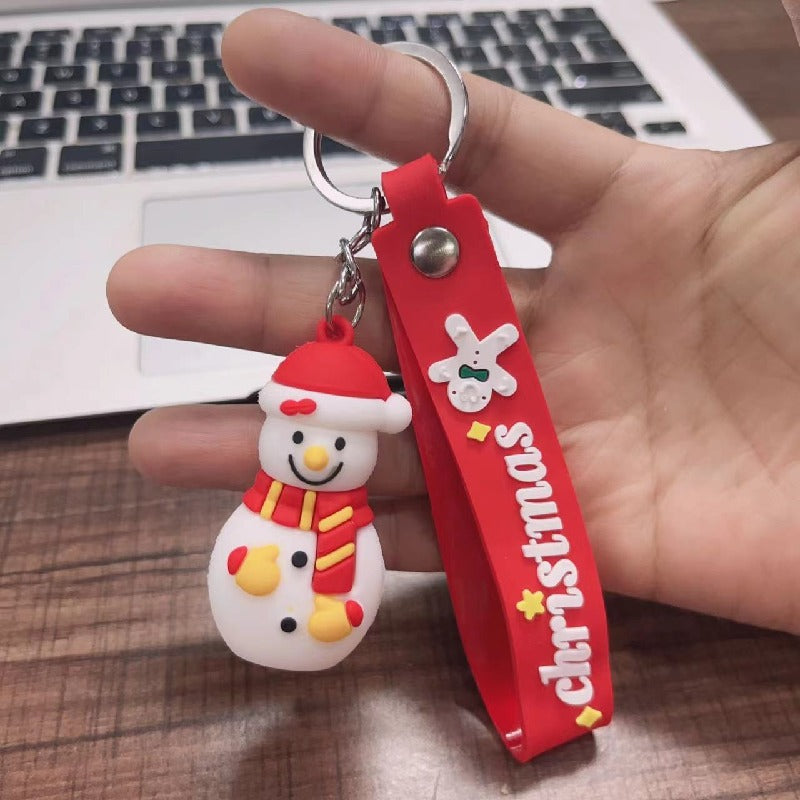 Soft Rubber Christmas Tree and Santa Claus Keychain with Red Strap 13
