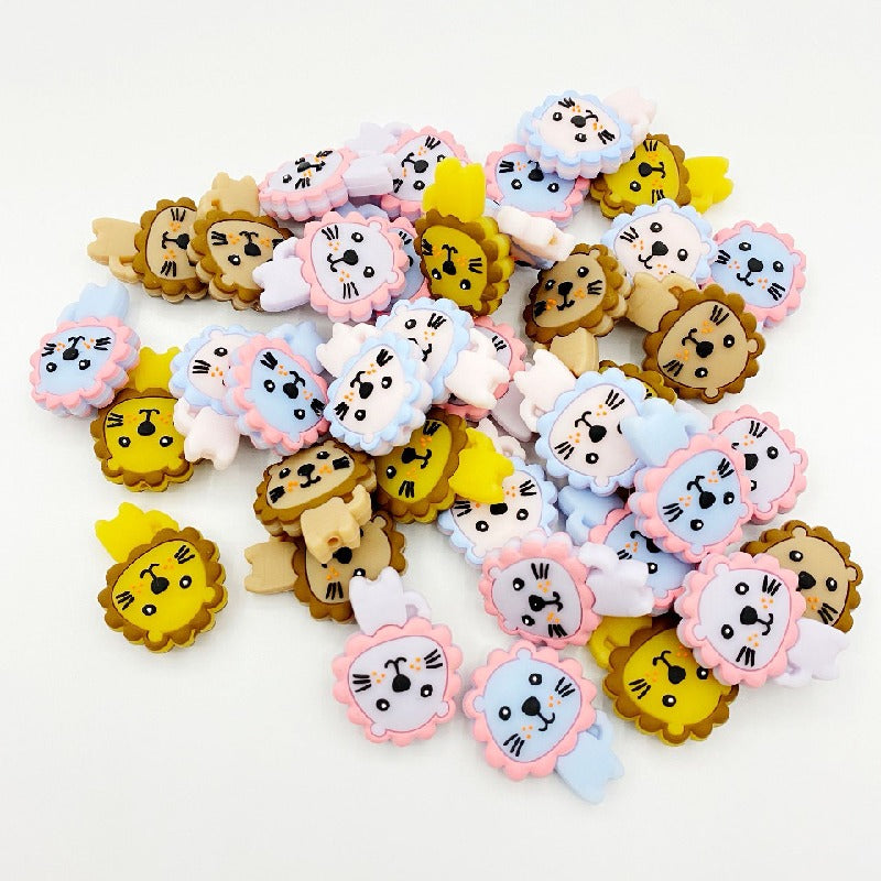 Silicone Focal Beads Lion Pastel Mane Animal Faces 20pcs 3