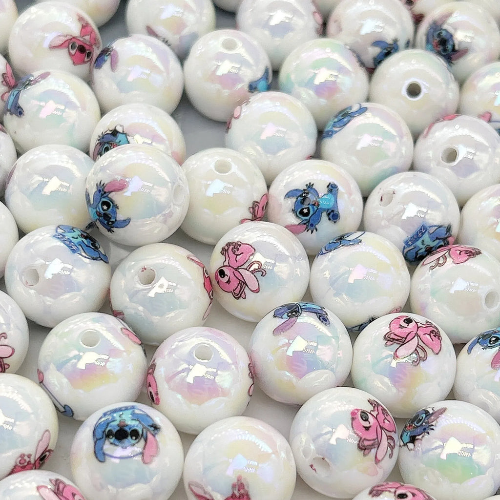 UV Plated Round Acrylic Beads 16mm Stitch Printed Glossy 100pcs 2