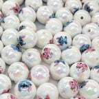 UV Plated Round Acrylic Beads 16mm Stitch Printed Glossy 100pcs 2