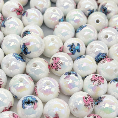 UV Plated Round Acrylic Beads 16mm Stitch Printed Glossy 100pcs 2