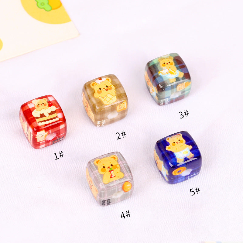 Vintage Plaid Butterbear Printed Acrylic Square Beads 14mm 10pcs 5