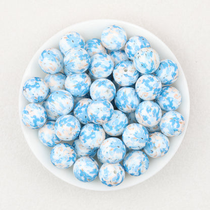 15mm Floral Pattern Silicone Beads Pastel Print 50pcs 3