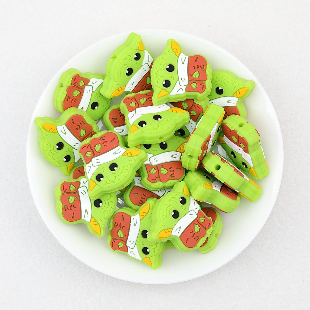 Cute Character Silicone Focal Beads Masked Face Design 20pcs