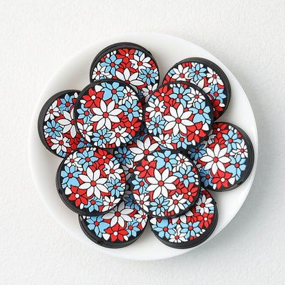 Independence Day Floral Round Silicone Focal Beads 20 pcs