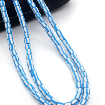 Cylindrical Clay Beads 6mm Two-Color Striped Matte Finish 10strands 630pcs 7