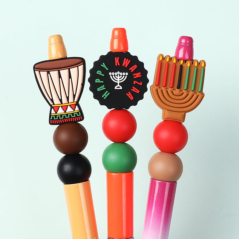 Silicone Focal Beads Kwanza Festival Candles Drums Gift Symbols 20pcs 8