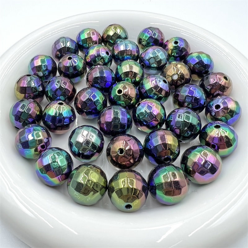 UV Finish Acrylic Plaid Round Beads 16mm Glossy Colorful 10pcs 3