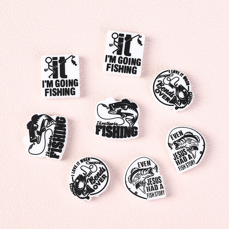 Silicone Focal Beads Fishing Theme Bold Fish and Hook Designs 20pcs 4