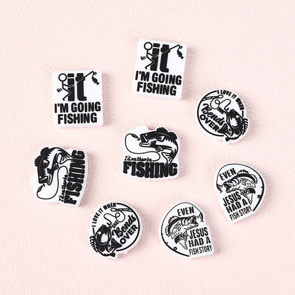 Silicone Focal Beads Fishing Theme Bold Fish and Hook Designs 20pcs 4