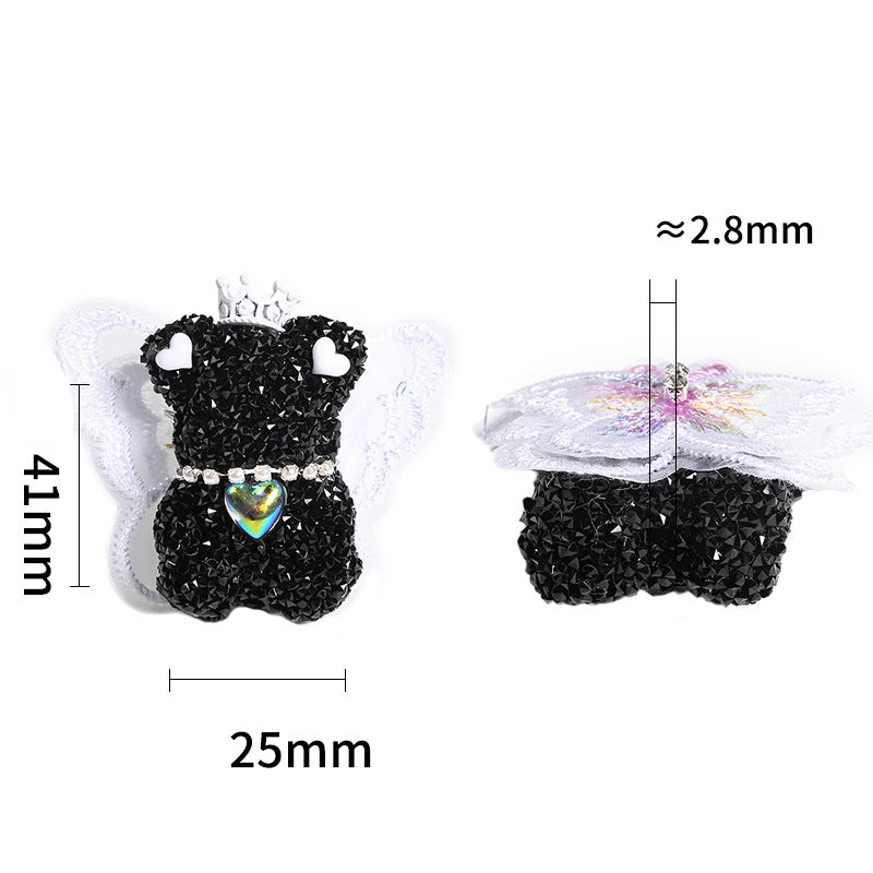 Winged Little Bear Rhinestone Beads 25x41mm Sparkling Lace Wings 5pcs 4