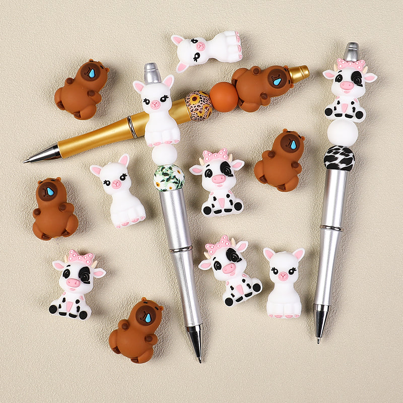 3D Animal Silicone Focal Beads Llama Cow Capybara 20pcs 5