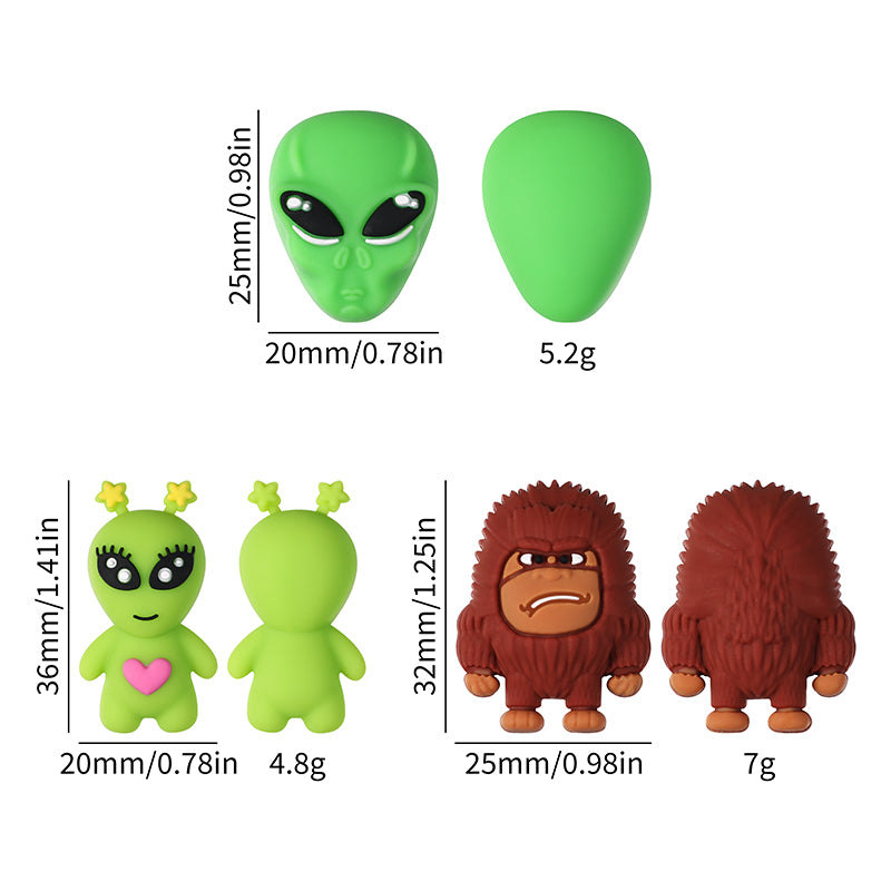 Silicone 3D Focal Beads Alien Bigfoot Green Alien Head 20pcs 9