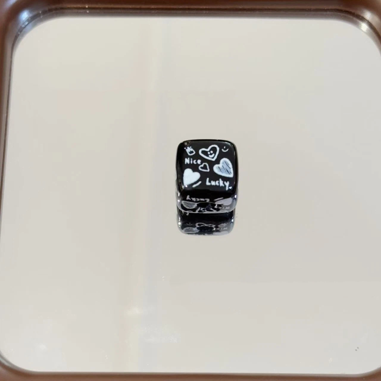Black Doodle Square Acrylic Beads 14mm Unique Design 10pcs 7