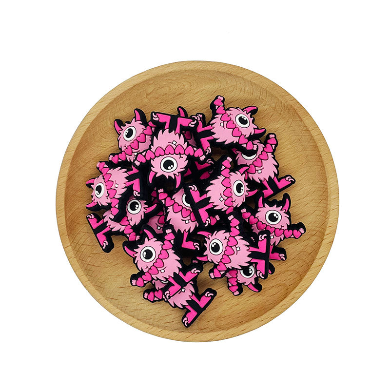 Silicone Focal Beads Monster Holding Heart Garland 20pcs 2