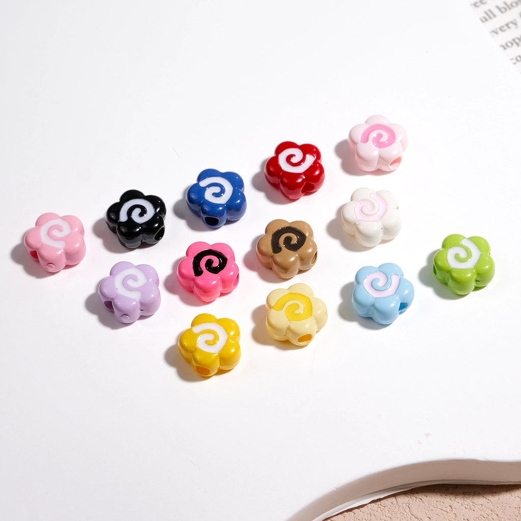 Painted Fish Cake Acrylic Beads 10mm Glossy Swirl Mixed Colors 50pcs 2