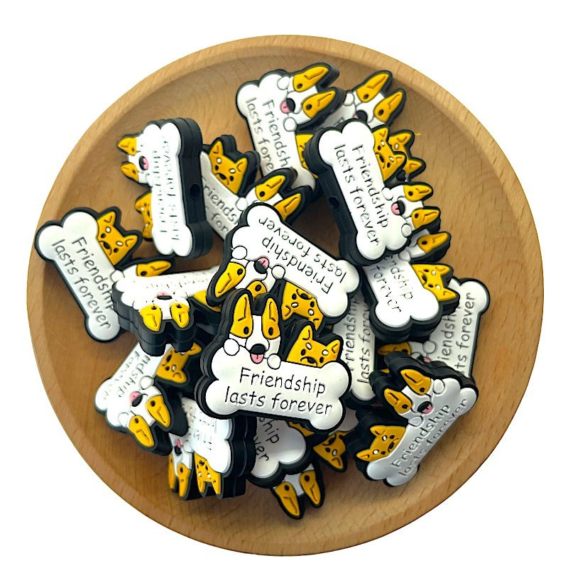 Silicone Focal Beads Friendship Dog Faces Holding Bone Plaque 20pcs 2