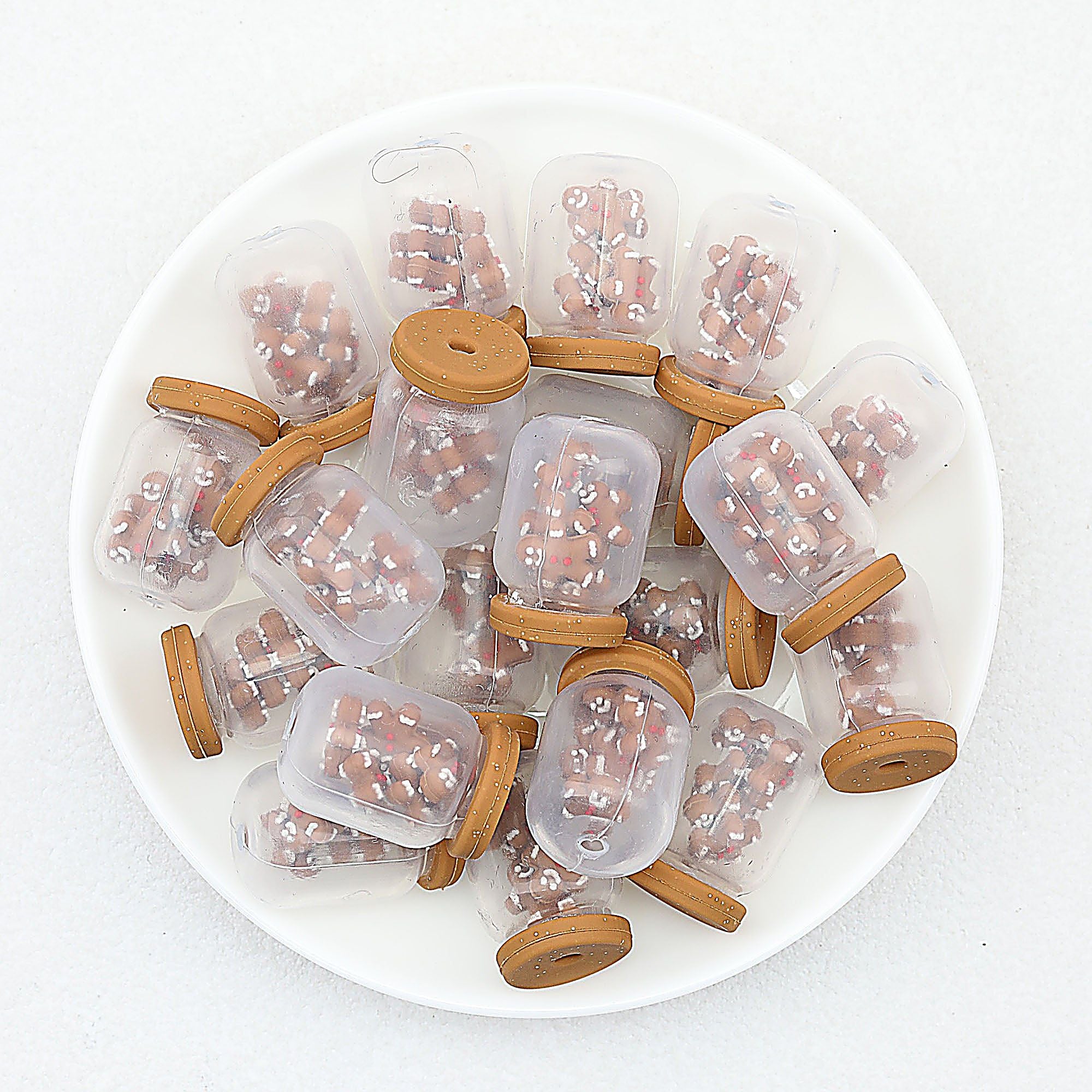 3D Christmas Glitter Bottle Silicone Focal Beads 20pcs - Gingerbread Man