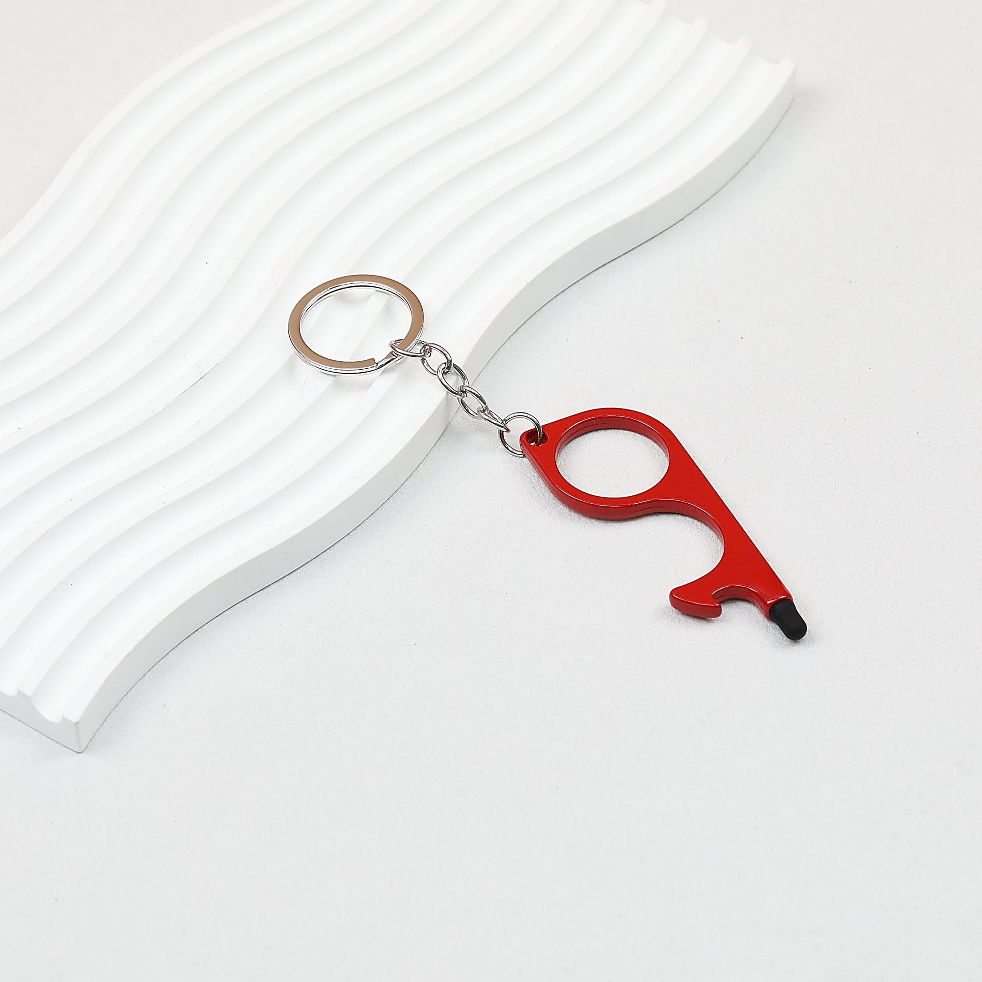 No Touch Door Opener Touchscreen Keychain Multifunctional Alloy - Red