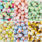 15mm Print Round Silicone Beads with Colorful Floral Patterns 50pcs