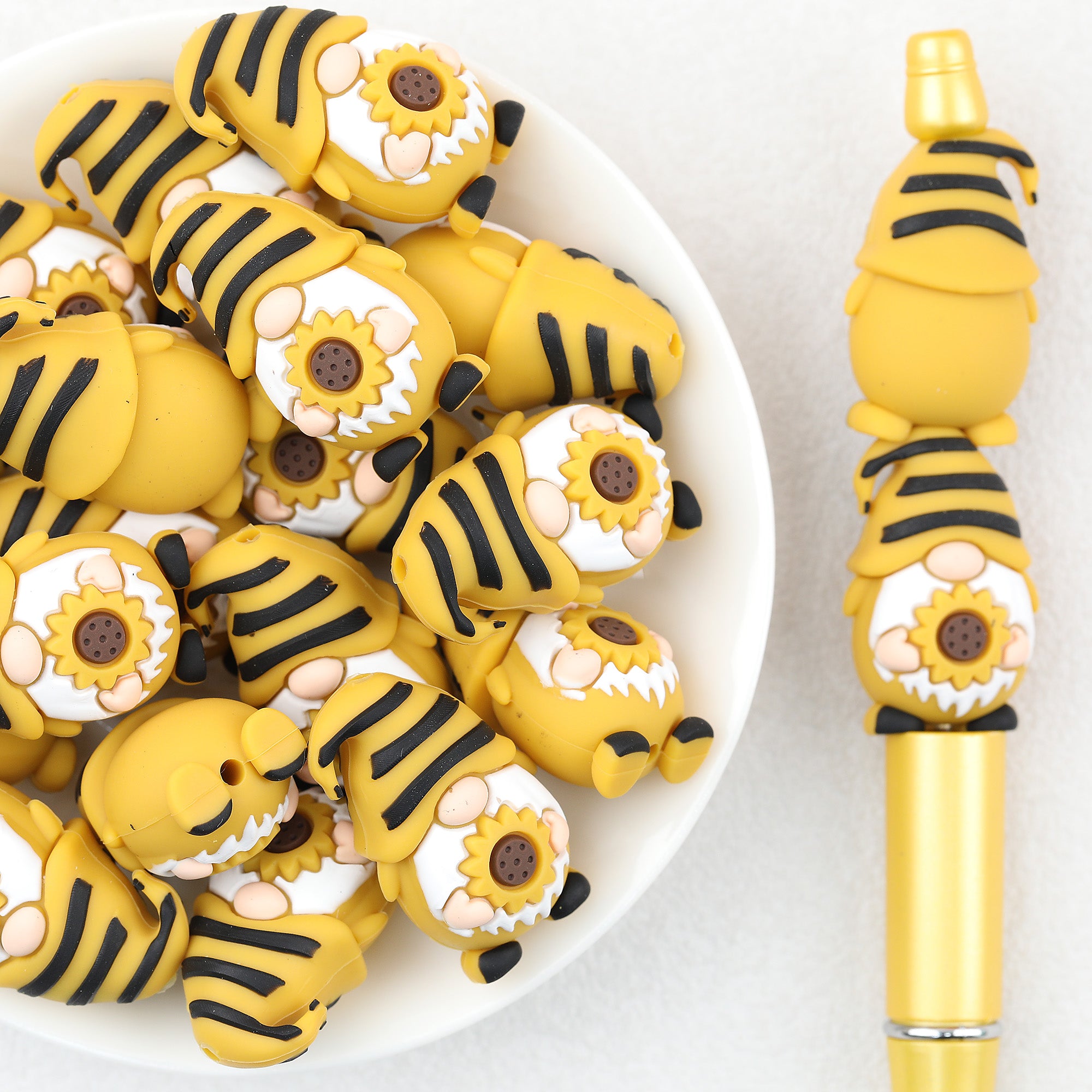 3D Yellow Daisy Dwarf Silicone Focal Beads 20pcs 
