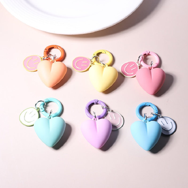 Resin Heart Smiling Face Keychain Pastel Colors Cute Charm 2