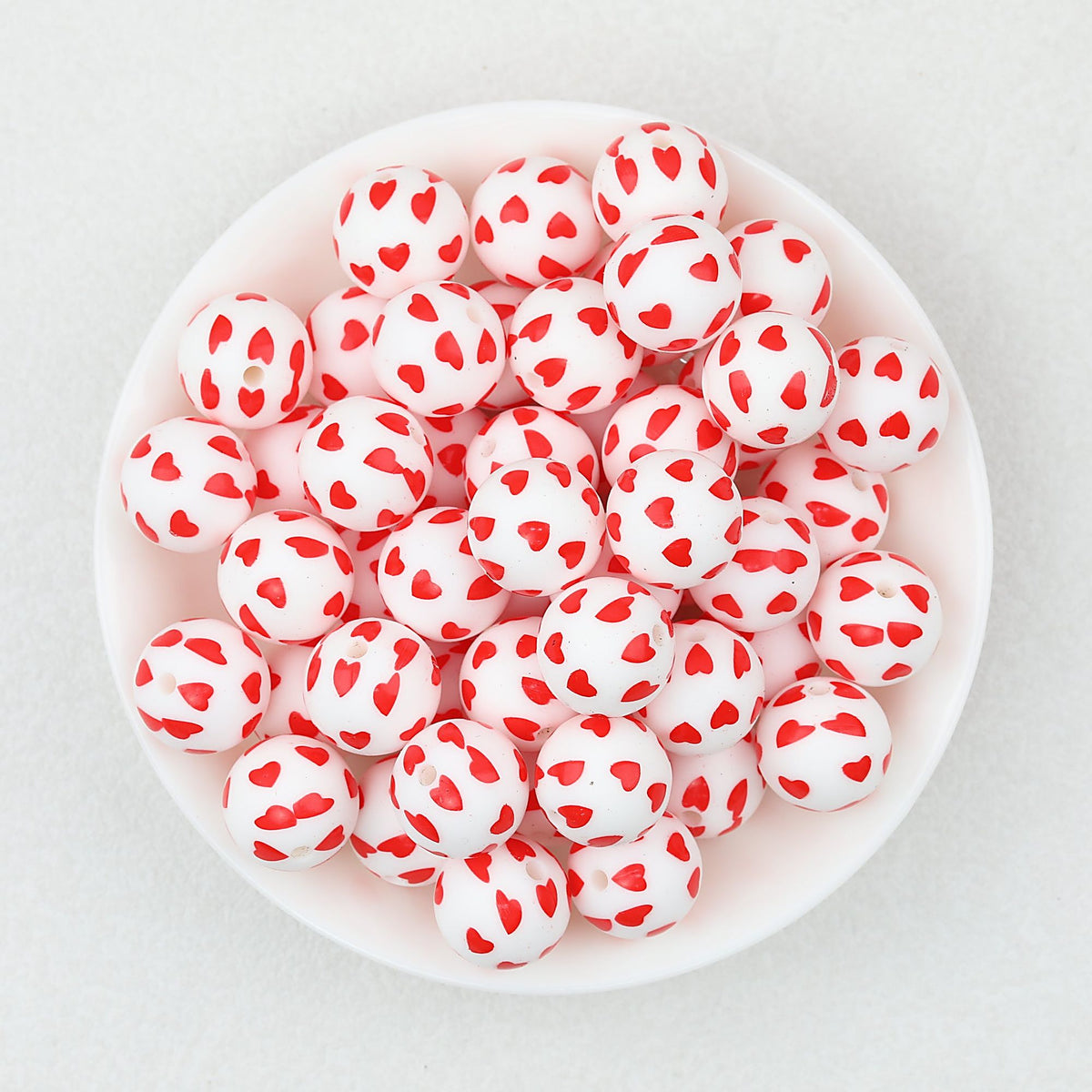 Valentine Theme 15mm Silicone Beads Printed Pattern 50pcs - Red Hearts