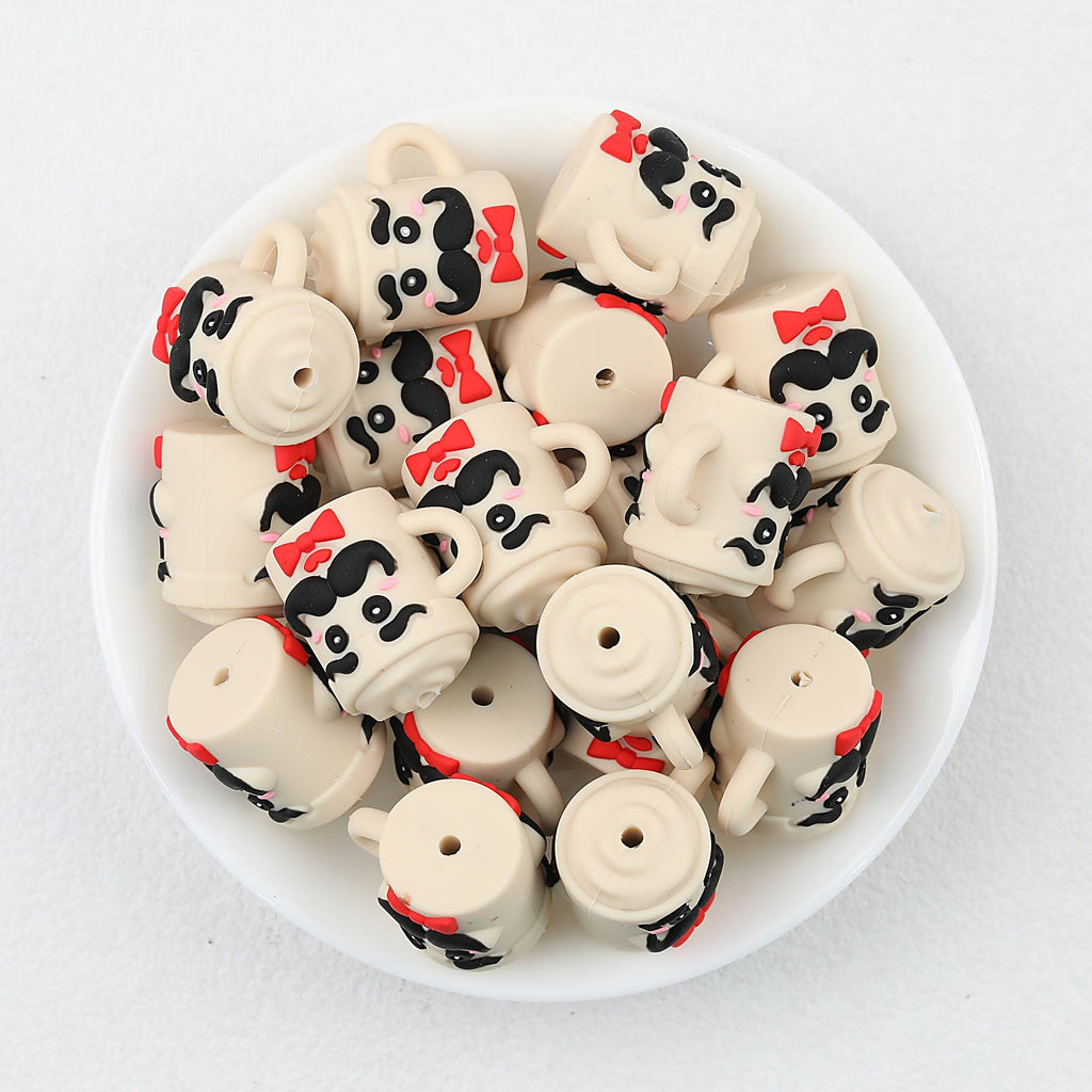 3D Father's Day Khaki Teacup Silicone Focal Beads 20pcs