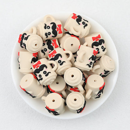 3D Father's Day Khaki Teacup Silicone Focal Beads 20pcs
