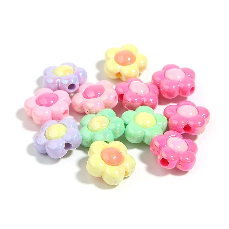 Cartoon Flower Acrylic Beads 16mm Glossy Pastel Colors 20pcs 13