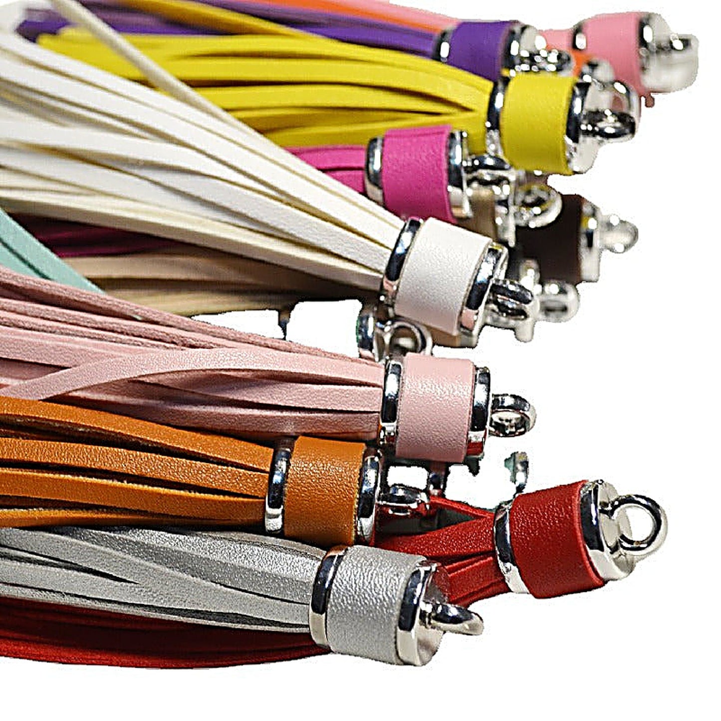 Silver PU Leather Tassel Keychain Metallic 9cm Length