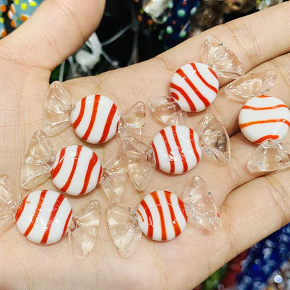 Lampwork Glass Beads Candy Shape 15x28mm Transparent Polka Dotted Stripe 4pcs 7