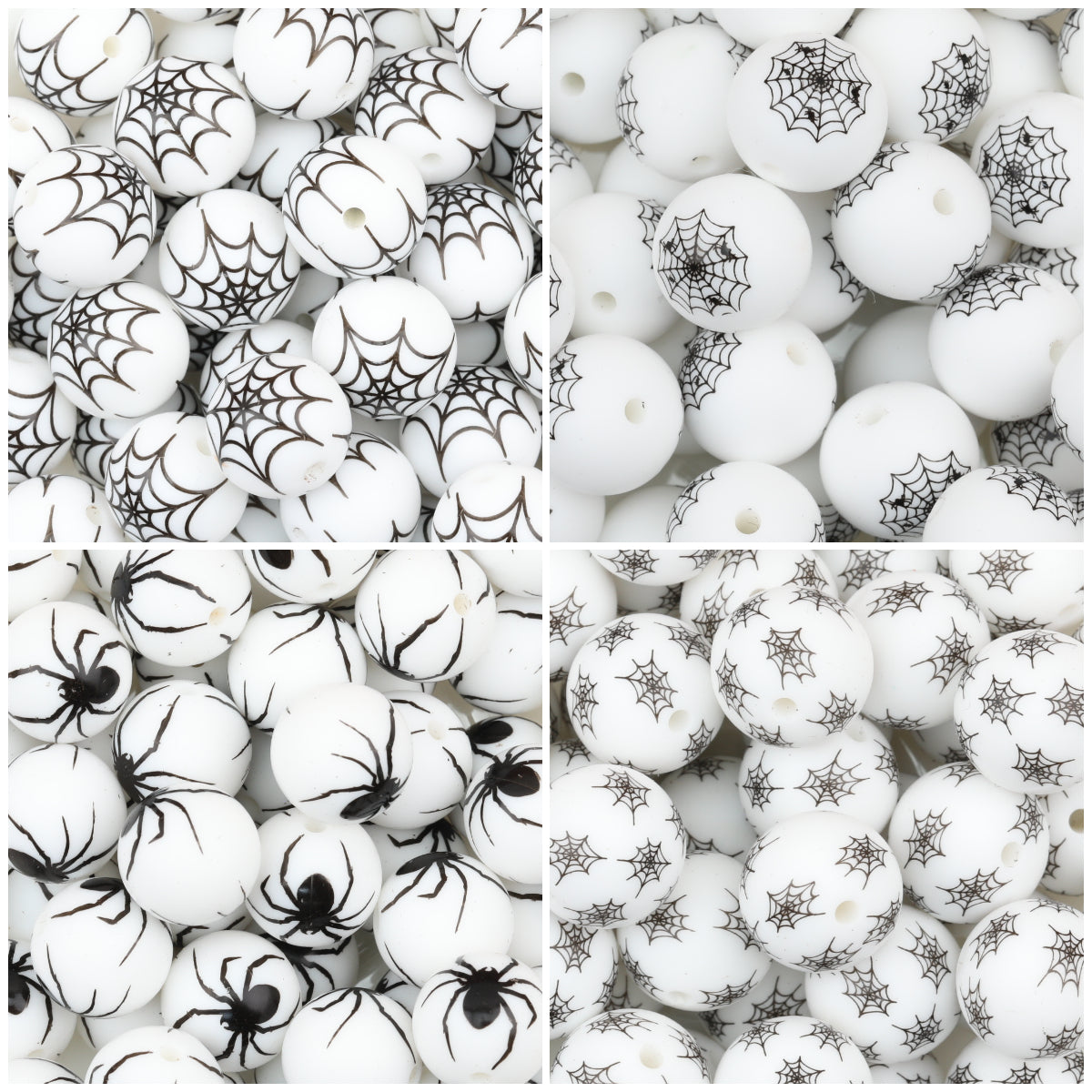 15mm Halloween Spider Web Printed Silicone Beads White Black 50pcs