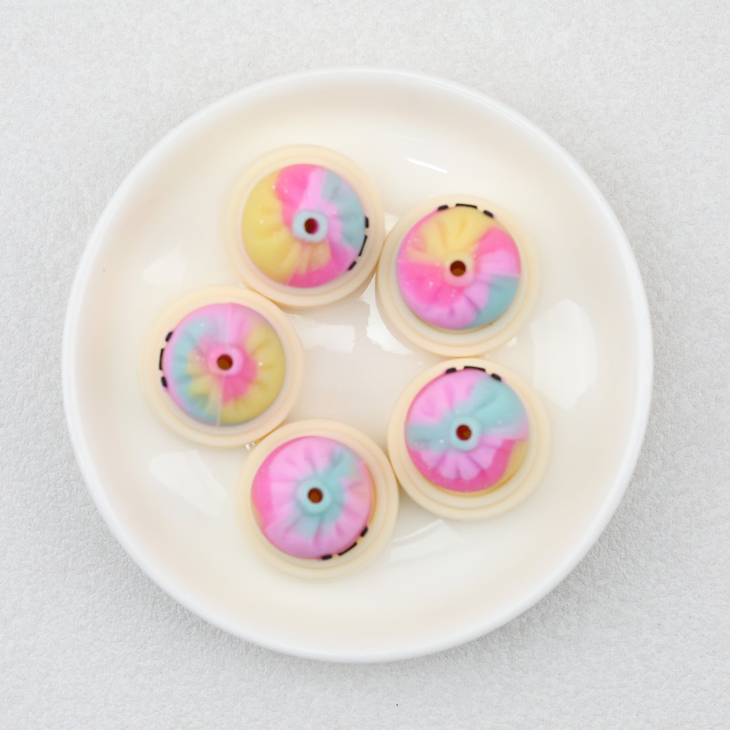 Tie Dye 3D Silicone Focal Beads With Steamer Cute Smiling Dumpling Glitter 20pcs 8