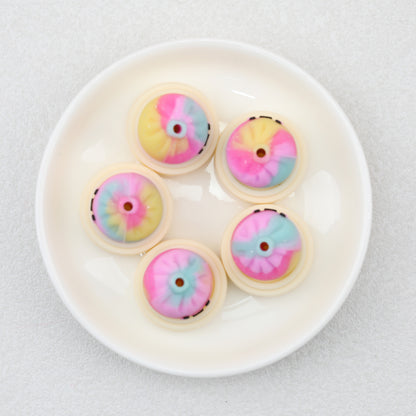 Tie Dye 3D Silicone Focal Beads With Steamer Cute Smiling Dumpling Glitter 20pcs 8