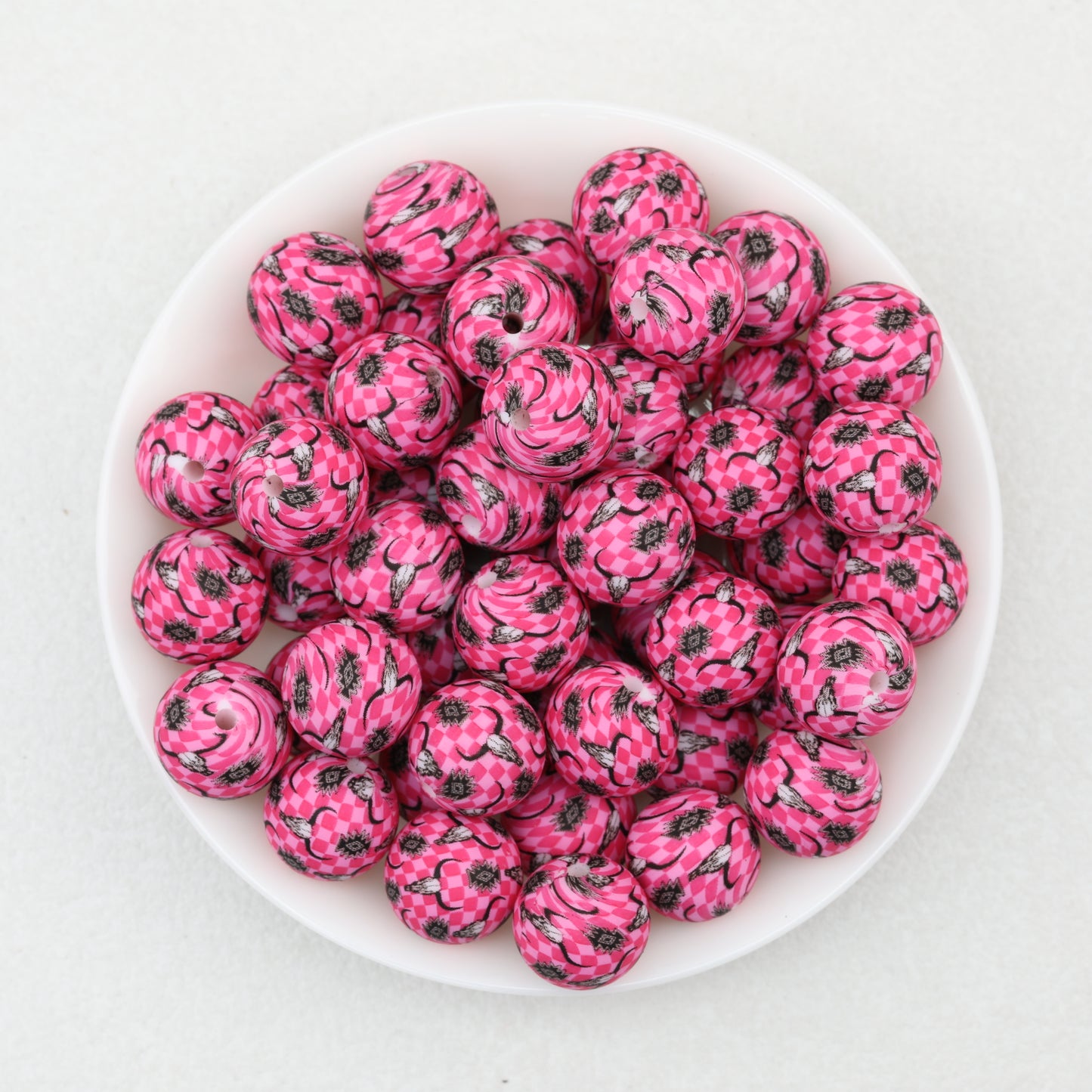 Cow Skull Pattern 15mm Silicone Round Beads Printed Design 50pcs 3