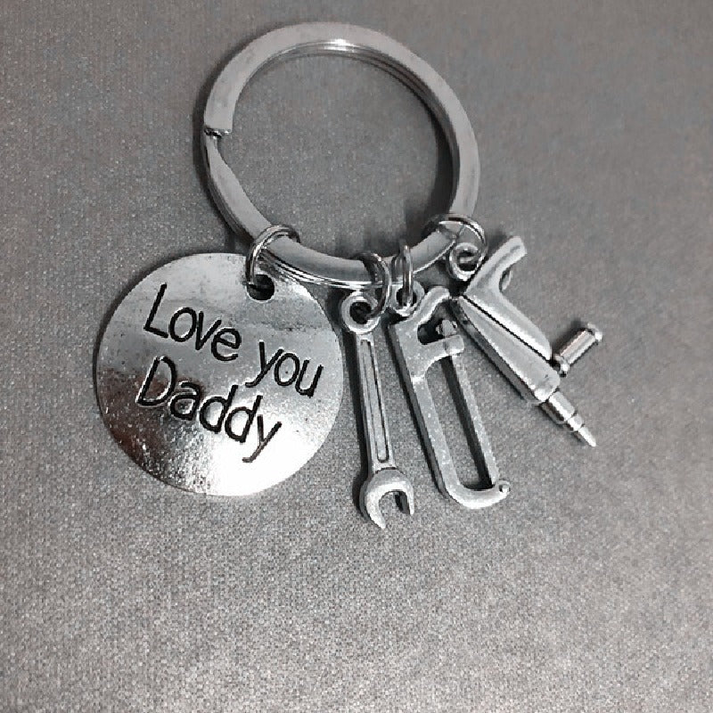 Alloy Handyman Tool Round Tag Keychain Polished Silver Metal 15