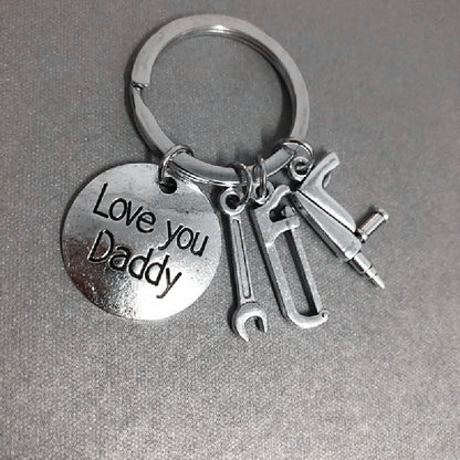 Alloy Handyman Tool Round Tag Keychain Polished Silver Metal 15