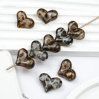 Transparent Leopard Print Peach Heart Acrylic Beads 22mm 50pcs