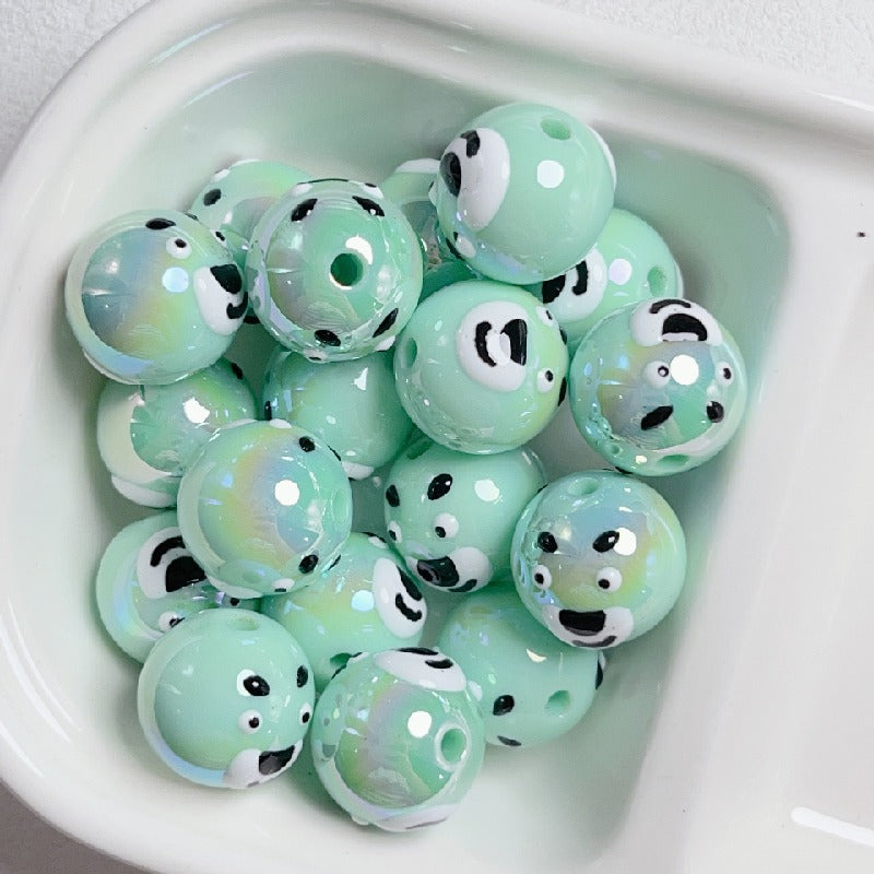Hand Painted Bear Round Acrylic Beads 16mm Pastel Colors 10pcs 2