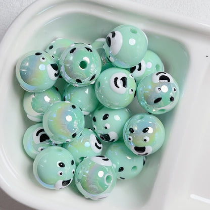 Hand Painted Bear Round Acrylic Beads 16mm Pastel Colors 10pcs 2