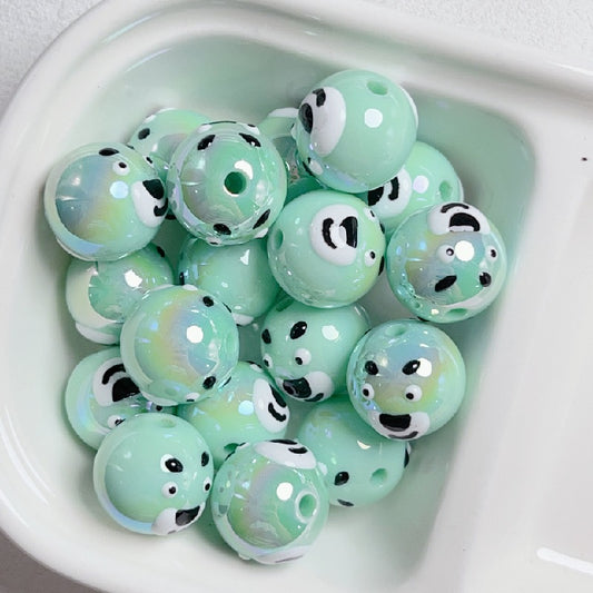 Hand Painted Bear Round Acrylic Beads 16mm Pastel Colors 10pcs 2