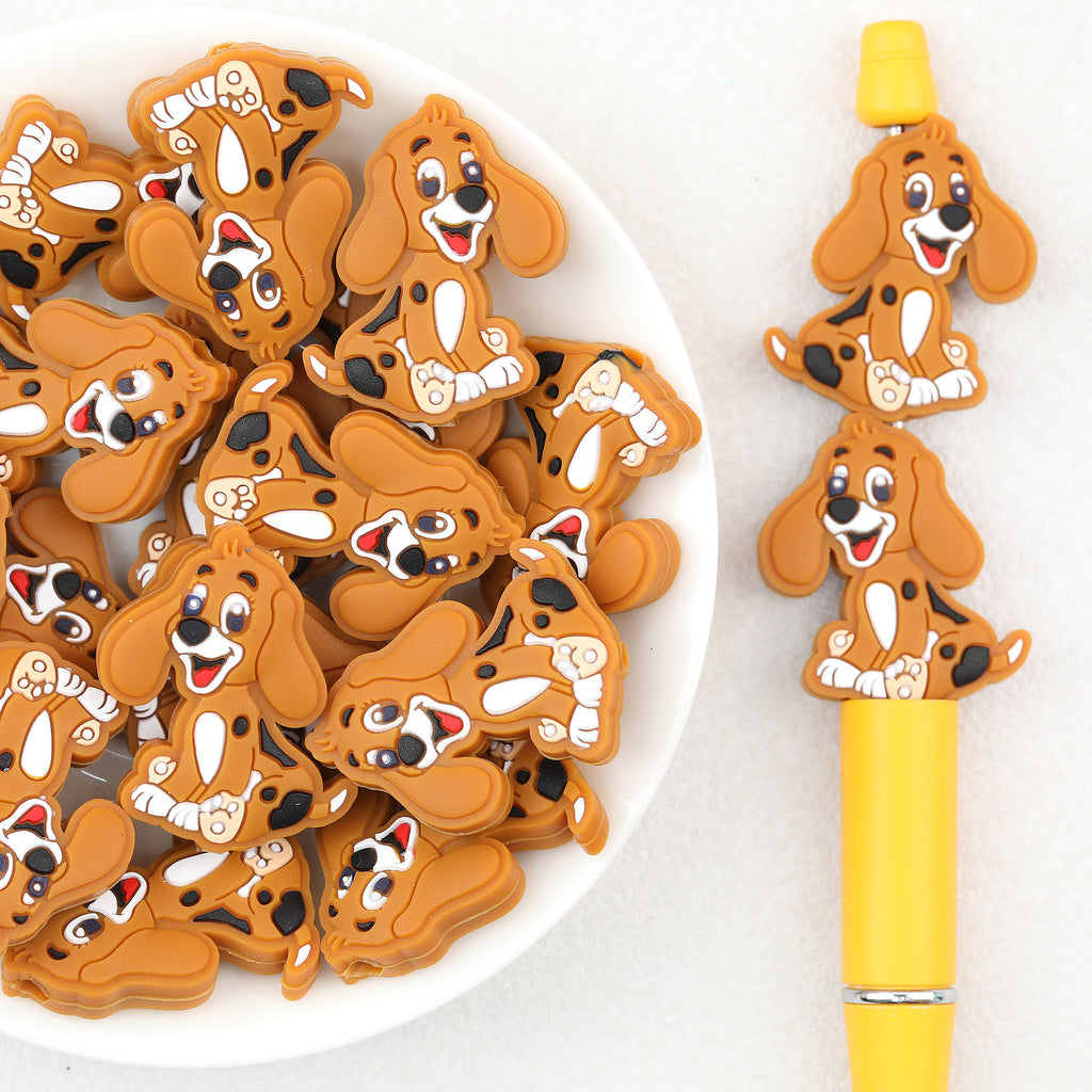  Brown Cute Beagle Silicone Focal Beads 20Pcs
