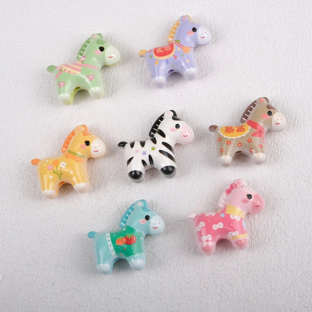 Colorful Pony Shaped Acrylic Beads 26x29x12mm Hole 3mm 20pcs 5