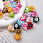 Floral Heart Acrylic Beads 21mm Colorful Mixed 50pcs