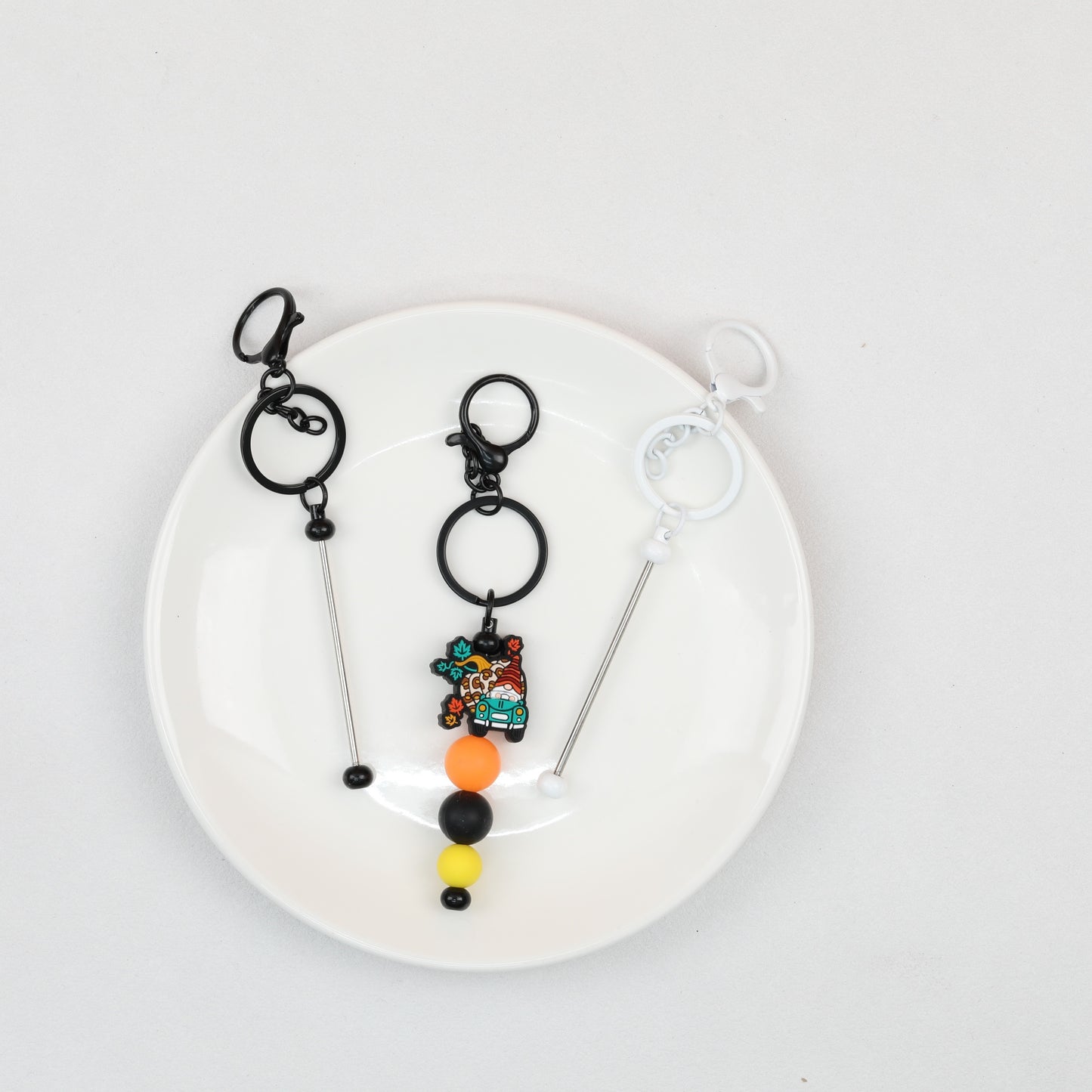 Beadable Keychain Bar Metal Slender Shaft Polished Ball Lobster Clasp
